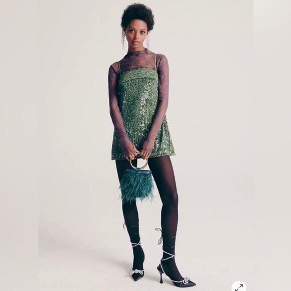 NWOT Free People That Girl Sequin Slip Mini Dress In Green - Picture 1 of 5